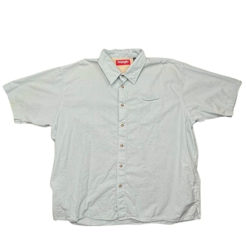 Wrangler 3XL Light Blue Short Sleeve Button Down Shirt Cotton Casual Workwear